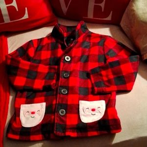 NWOT, Little Kid's Flannel,Black & Red,Button Down,Shirt with Cute Santa Pockets